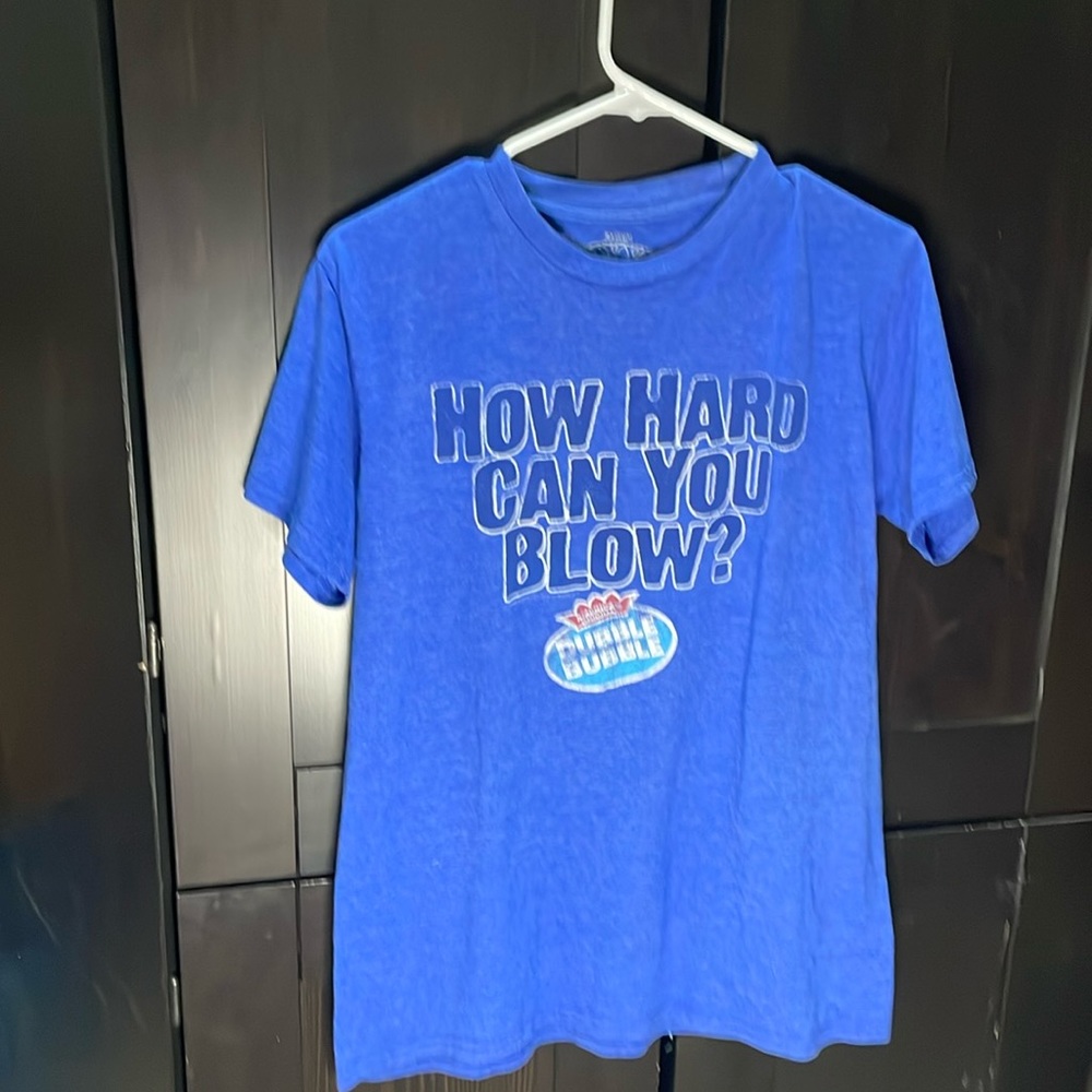 Savvy Blue printed design shirt, double bubble( How Hard can you Blow?